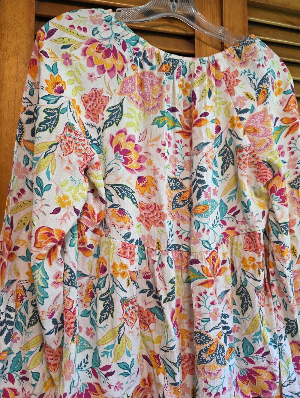 Old Navy Floral V-Neck Peasant Blouse Long Sleeve Boho Top Womens Size M - Picture 6 of 13
